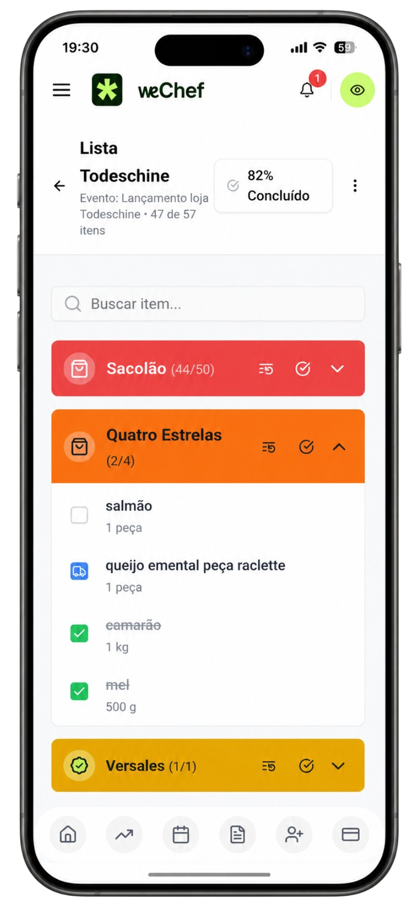 Lista de compras do evento no celular